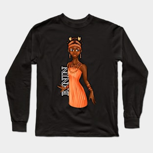 Black is Beautiful - Benin Melanin Girl in traditional outfit Long Sleeve T-Shirt